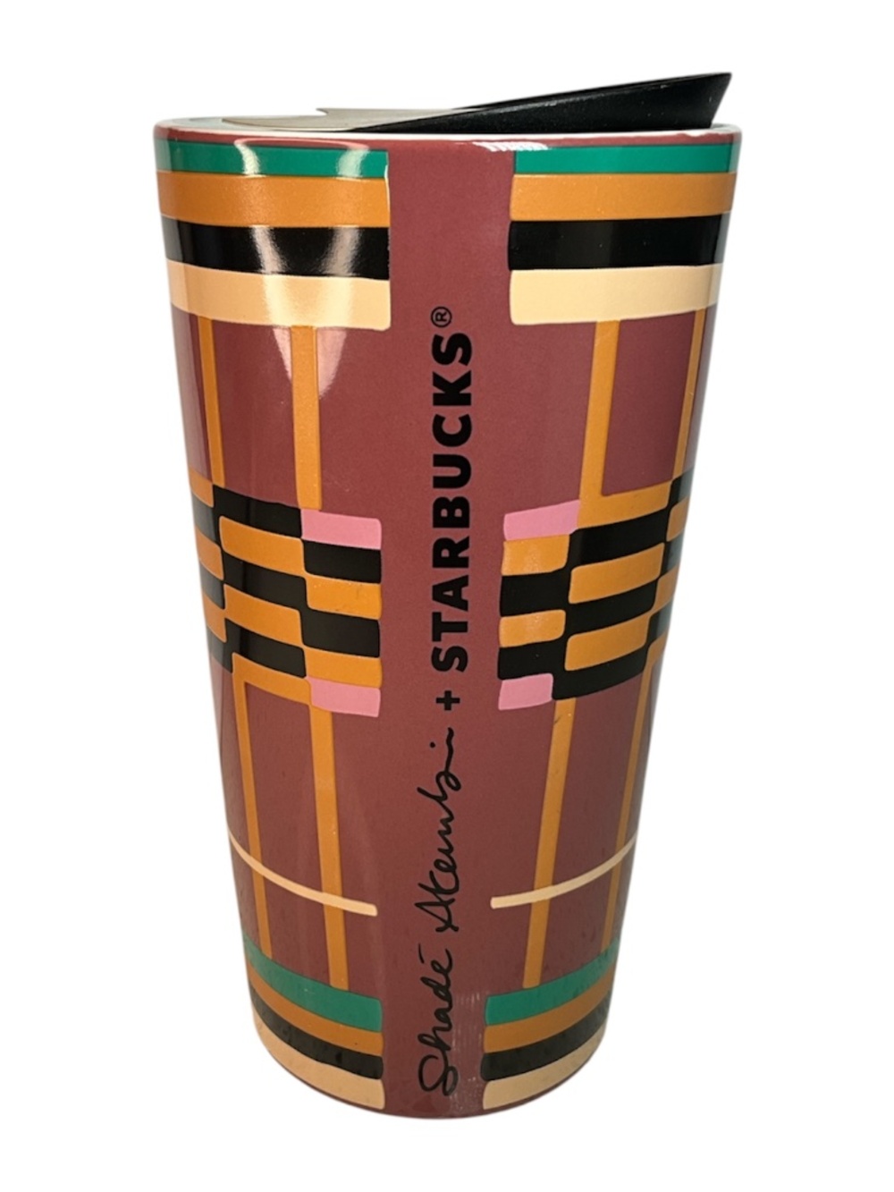 Starbucks Shade Akanbi 12oz Ceramic Travel Mug Artist Collab Kente Strip Rare